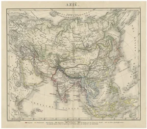 Antique Map of Asia Showing the European Language Areas, 1873