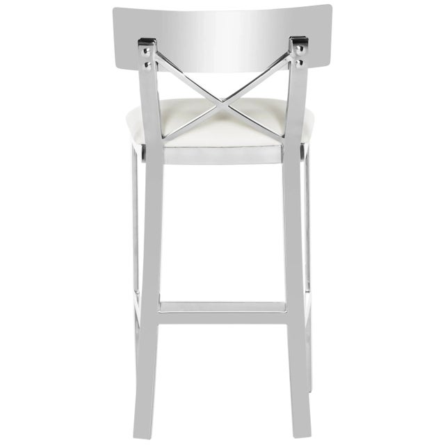 2020s 35''H Stainless Steel Cross Back Counter Stool in White & Chrome For Sale - Image 5 of 11