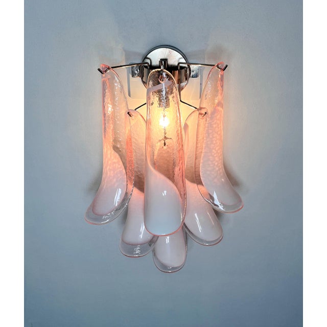 Vintage Italian Murano Wall Lights with Pink Lattimo Glass Petals in the manner of Mazzega, 1990, Set of 2 For Sale - Image 16 of 18