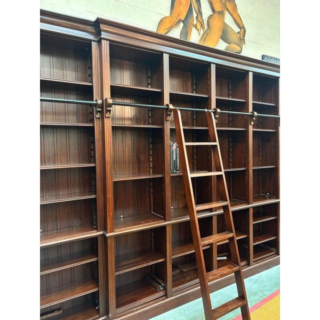 Wood Large Mahogany Library Bookcase with Ladder For Sale - Image 7 of 11