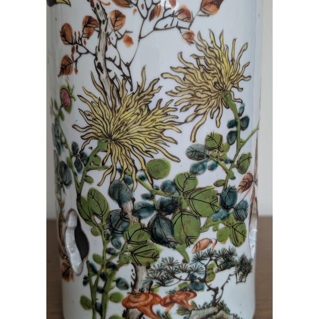 Ceramic Antique Chinese Qianjiang Cai Floral and Bird Hatstand Porcelain Vase With Mark For Sale - Image 7 of 9