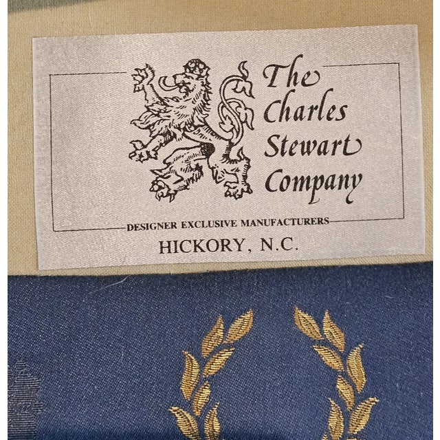 Late 20th Century Pair of Charles Stewart Club Chairs Prussian Blue Napoleonic Tufted Fabric For Sale - Image 12 of 12