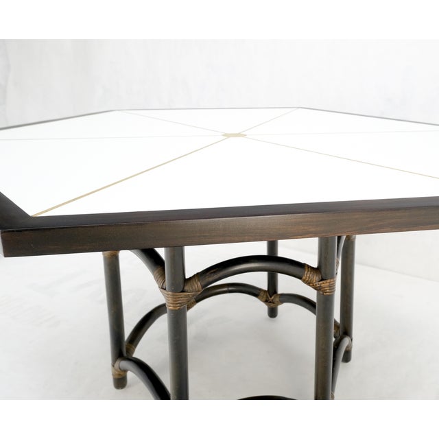 Ebonised bamboo brass inlay mahogany top hexagon card game poker table mint!