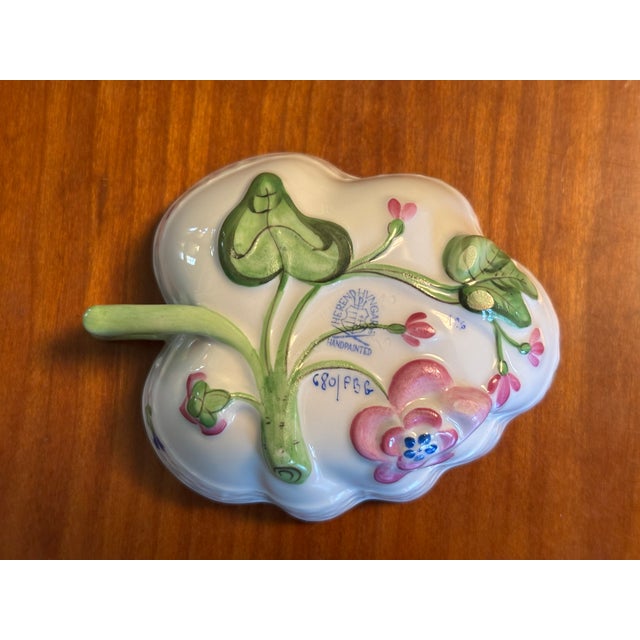 Traditional Herend Deep Leaf Dish in Blue Garland Pattern For Sale - Image 3 of 3