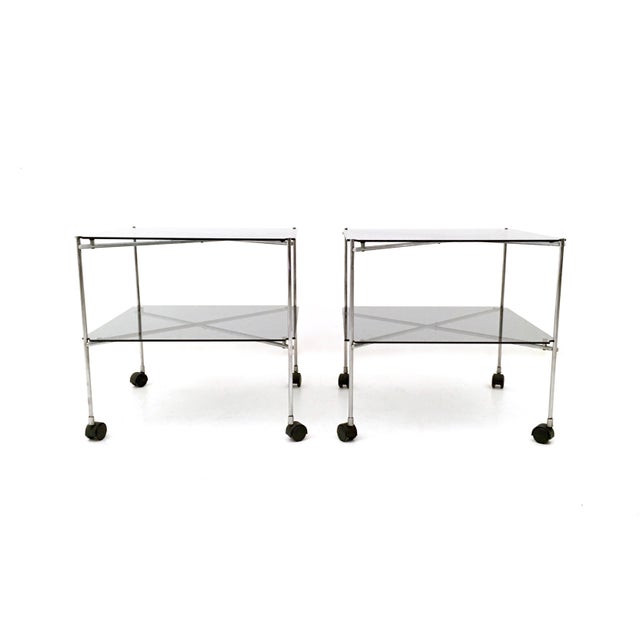 Contemporary Vintage Glass Biplano Serving Carts attributed to Bruno Munari for Robots, 1972, Set of 2 For Sale - Image 3 of 8