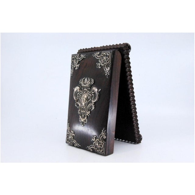 Metal Block Holder in Rosewood with Silver Applications of the Portuguese Coat of Arms For Sale - Image 7 of 11