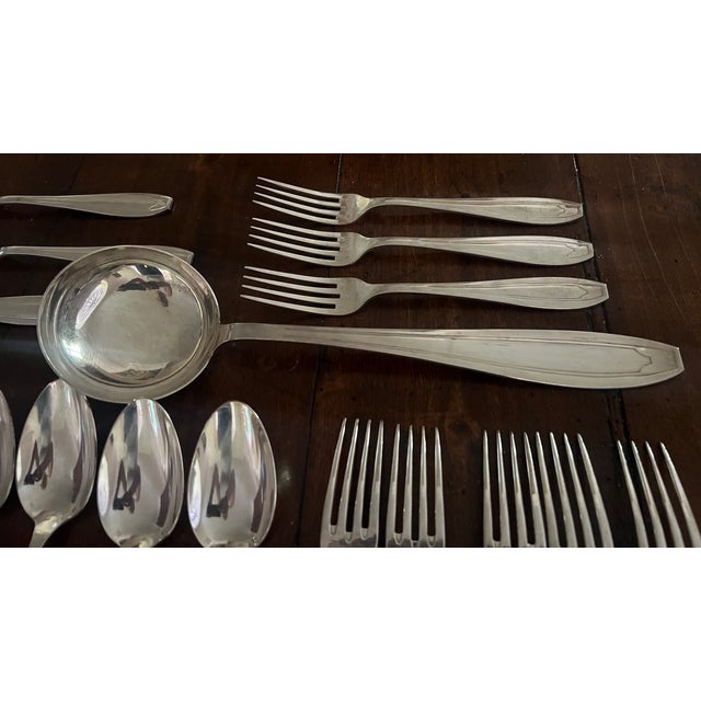 Metal French Art Deco Silverplate Silverware, C. 1940's- Set of 37 For Sale - Image 7 of 11