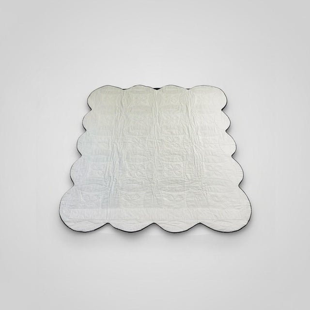Textile Vintage Handmade Double Wedding Ring Quilt-Wall Hanging-Christmas Throw-Holiday For Sale - Image 7 of 11