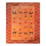 Hand-Knotted Vintage Rug in Red-Pink, Beige-Brown Pictorial Pattern For Sale