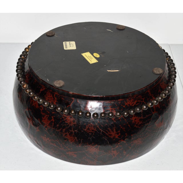 Maitland - Smith Maitland Smith Large Faux Crackled Cinnabar Bronze Studded Coromandel Round Stash Box For Sale - Image 4 of 7
