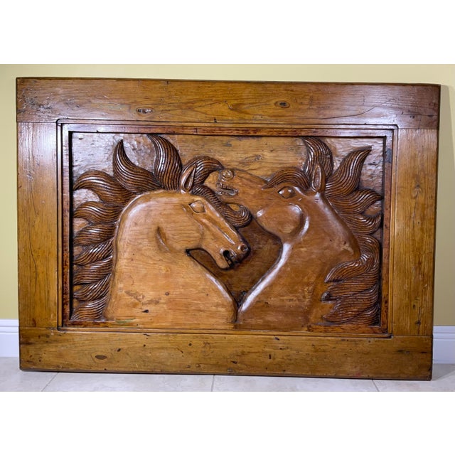 Large Antique Hand-Carved Wooden Horse Tableau - Wall Hanging For Sale - Image 10 of 12