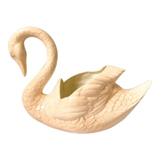 Large Vintage Peach Colored Ceramic Swan Planter For Sale