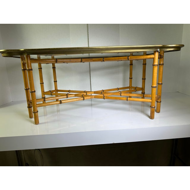 1970s Attributed to Baker Regency Faux Bamboo Rectangular Glass and Brass Coffee Table For Sale - Image 10 of 11