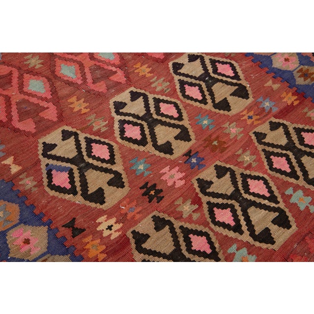 Vintage Kilim Rusted Handmade Flatweave Geometric Wool Runner For Sale - Image 9 of 11