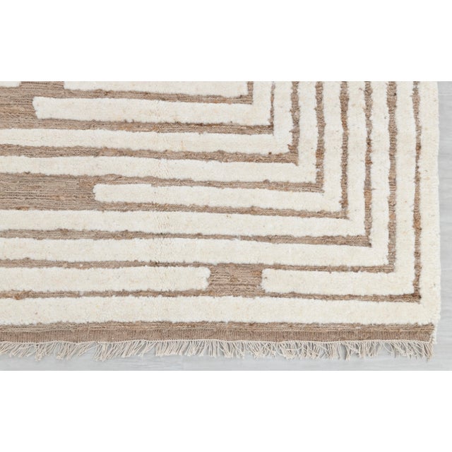Moroccan Ivory White Brown Wool Natural Hand Made Moroccan Boho Rug 8x10Ft. For Sale - Image 3 of 3