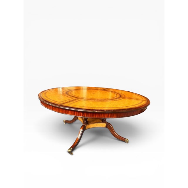 Wood Maitland-Smith Furniture￼ Georgian Style Round Dining Table With Tooled Leather Top For Sale - Image 7 of 13