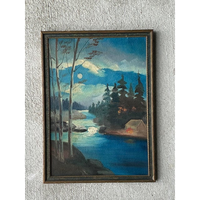 American Vintage Original Landscape Watercolor on Board For Sale - Image 3 of 12