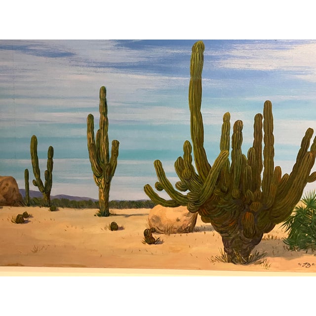 Large Desert Landscape Painting by Becrio, 1990 – Monumental Cactus Scene, 40” X 30” For Sale In Orlando - Image 6 of 12