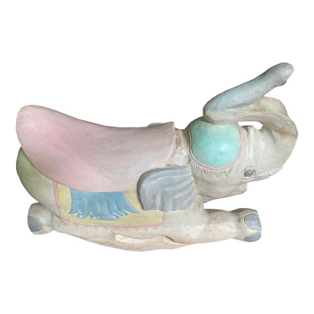 Late 20th Century Carved Rocking Wood Elephant Decor For Sale