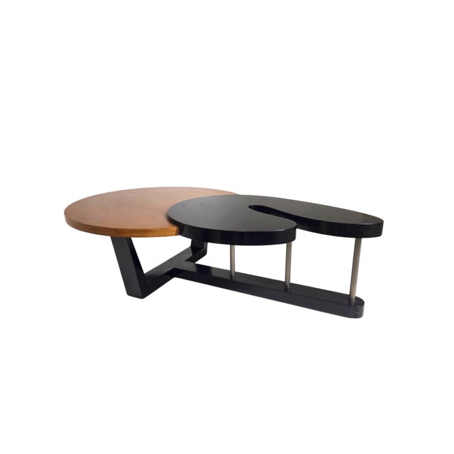 Large Biomorphic Kidney Shaped Two-Tone Mahogany & Black Coffee / Cocktail Table For Sale - Image 16 of 18