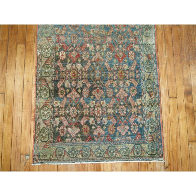 Persian Early 20th Century Zabihi Collection Rare Long Blue Gray Pink Persian Malayer Runner - 2'9" x 19'8" For Sale - Image 3 of 11