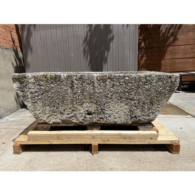 French Country Antique French Double Sloped Monolithic Limestone Lavoir Trough, Circa 1800 For Sale - Image 3 of 14