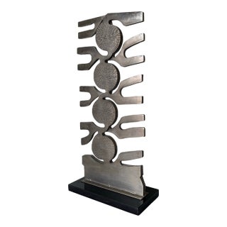 1980’s Vintage Brutalist Abstract Stainless Steel Sculpture on Black Marble Base For Sale