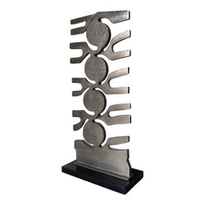 1980’s Vintage Brutalist Abstract Stainless Steel Sculpture on Black Marble Base