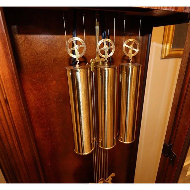 American Ridgeway Model 266 Vintage Grandfather Clock in Cherry With Moon Dial, Triple Chime For Sale - Image 3 of 15