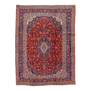 Vintage Hand-Knotted Persian Kashan Red Wool Rug With Medallion Motif