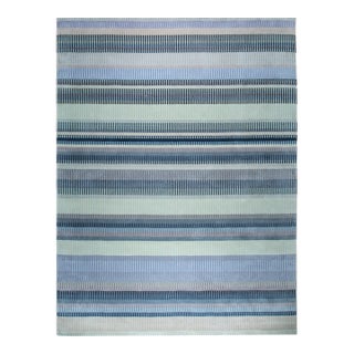 6x9 Jade Sophisticated Multicolor Mauve Striped Handmade Wool Carpet Rug For Sale