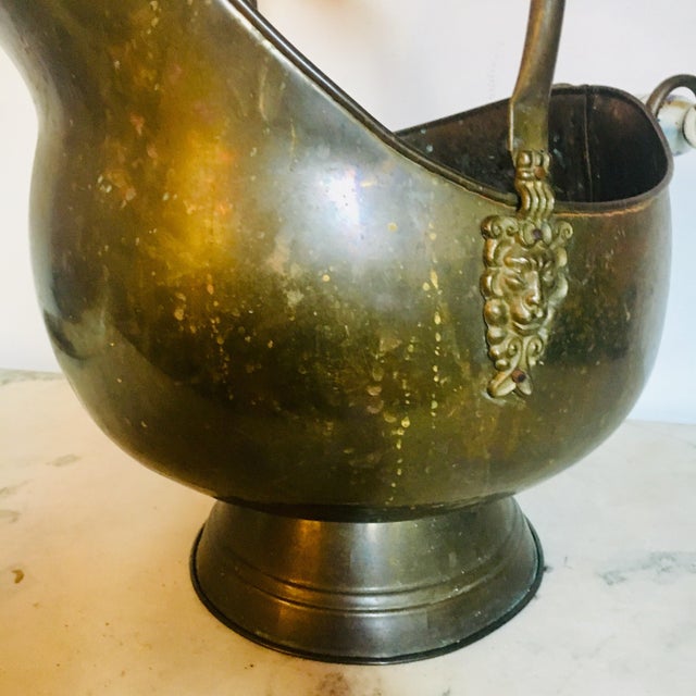 Antique Brass Coal Scuttle With Delft Handles Chairish