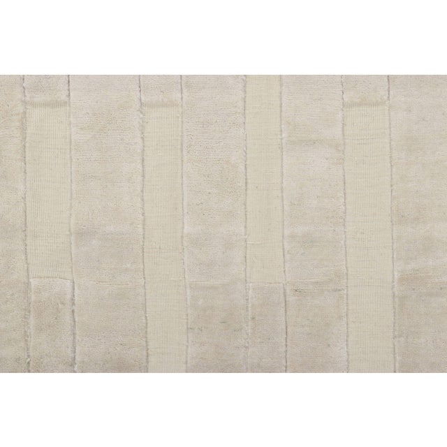 2010s Rug & Kilim’s Oversized Textural Square Rug, Subtle Cream White High-Low Stripe For Sale - Image 5 of 7
