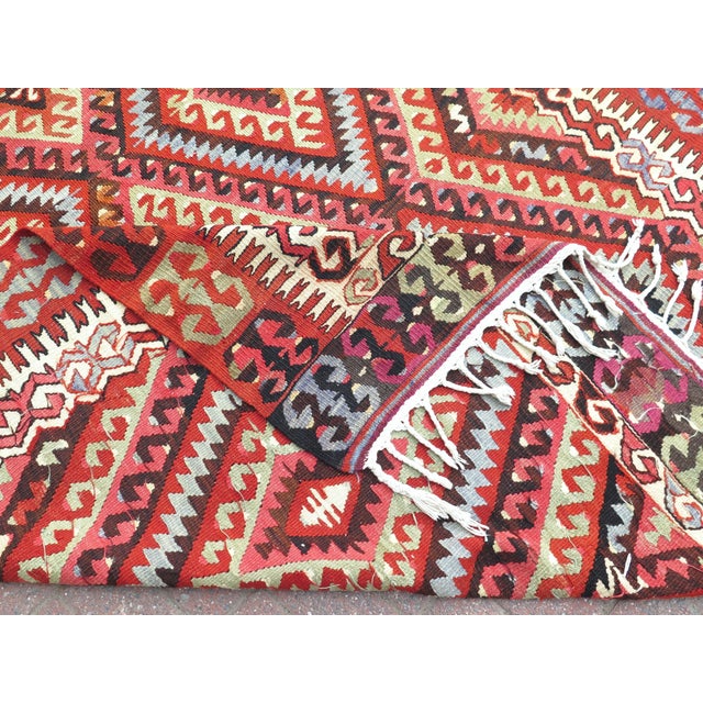 Mid 20th Century Classical Turkish Handwoven Geometric Design Boho Area Kilim Rugs For Sale - Image 4 of 9