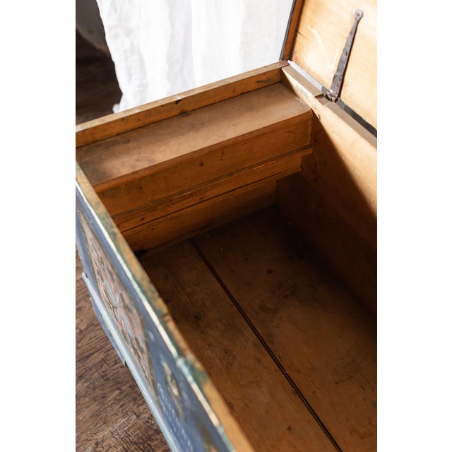 Antique Hand Painted Chest in Blue With Floral Motifs For Sale - Image 15 of 18