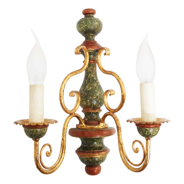 Florentine Hollywood Regency 2-Light Wall Lamp, Italy, 1970s For Sale
