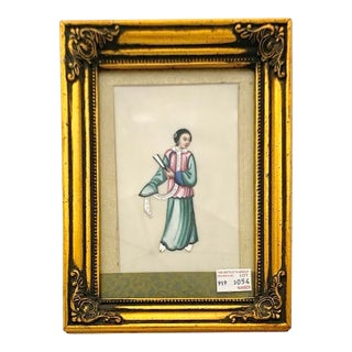 Antique 19th C Chinese Folk Art Pith Painting Female Figure Elegant Lady Oriental Decor For Sale