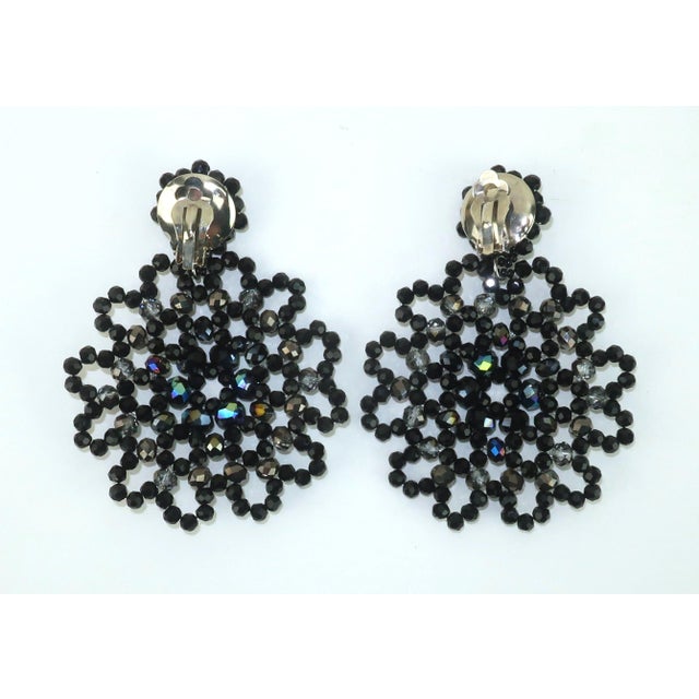 Metal 1980's Black Beaded Dangle Earrings, a Pair For Sale - Image 7 of 9