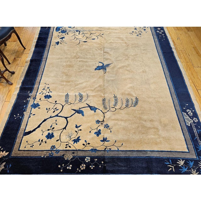 Tan Antique Chinese Peking Rug, Hand-Knotted Wool Pile, Tan Field, 10' x 13' For Sale - Image 8 of 18