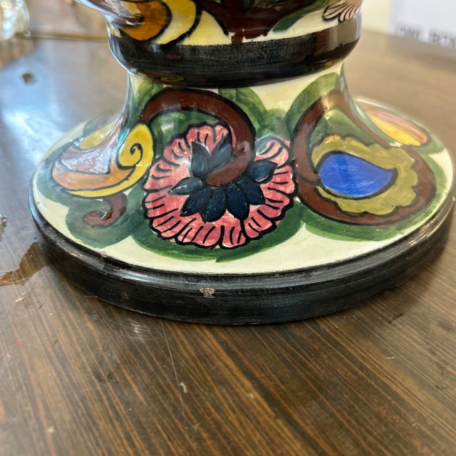 Large Vintage Spanish Talavera Polychrome Ceramic Face Handled Urn For Sale In Milwaukee - Image 6 of 9