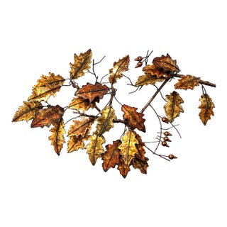Signed Curtis Jeré 1976 Artisan House Brutalist Oak Leaf Acorn Brass Copper Wall Sculpture MCM For Sale