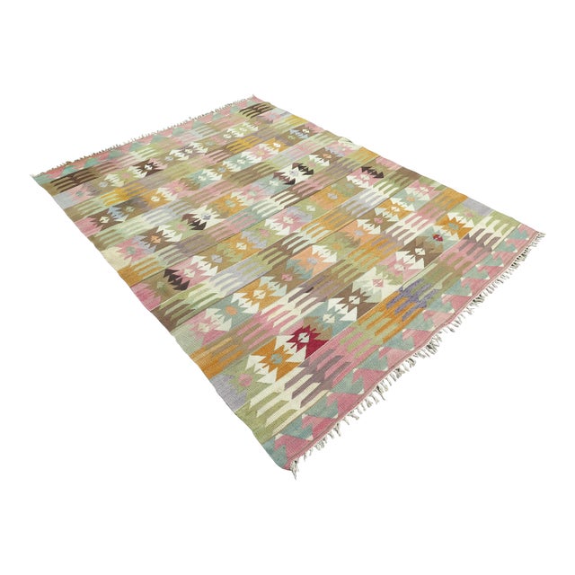 1960s Vintage Turkish Handmade Kilim Area Rug For Sale