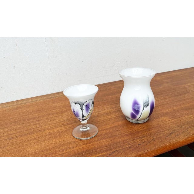 White Vintage German Glass Vase and Goblet by Hans Jürgen Richartz for Richartz Art Collection, Set of 2 For Sale - Image 8 of 18