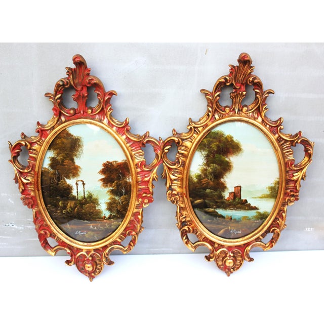 Beige Muriel Halstead, Italian Landscapes, 1950s, Oil Paintings, Framed, Set of 2 For Sale - Image 8 of 11