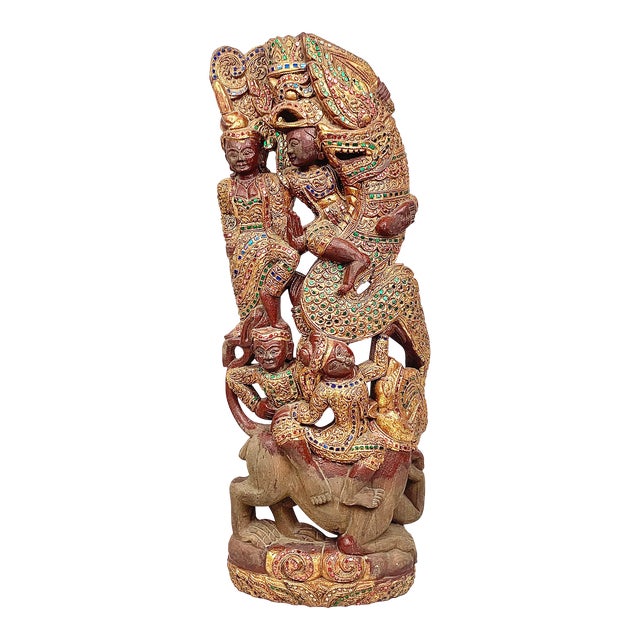 Vintage Hand Carved Wooden Tibetan Totem For Sale