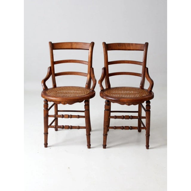 Antique Victorian Cane Seat Chairs Pair For Sale - Image 10 of 13