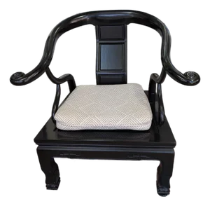 Black Lacquer Solid Teak Horseshoe Chair, C. 2001