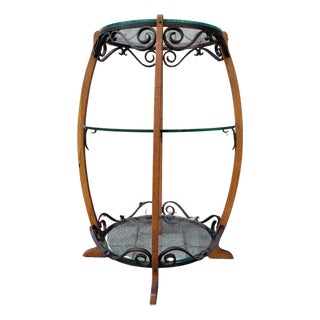 Mid-Century Side Table in Wood, Wrought Iron and Glass, France, 1950s For Sale
