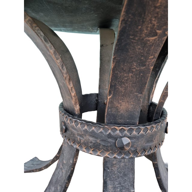 1970s Brutalist Wrought Iron Round Coffee Table with Bronzed Cast Top, Europe, 1970s For Sale - Image 5 of 8