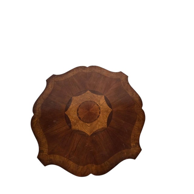 Late 20th Century Late 20th Century Traditional Cherry Inlaid Round Accent Table With Scalloped Top For Sale - Image 5 of 5